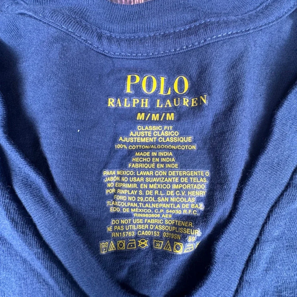 Polo Ralph Lauren T-Shirt Med Blue Cotton Preppy V-Neck Classic Fit Short Sleeve